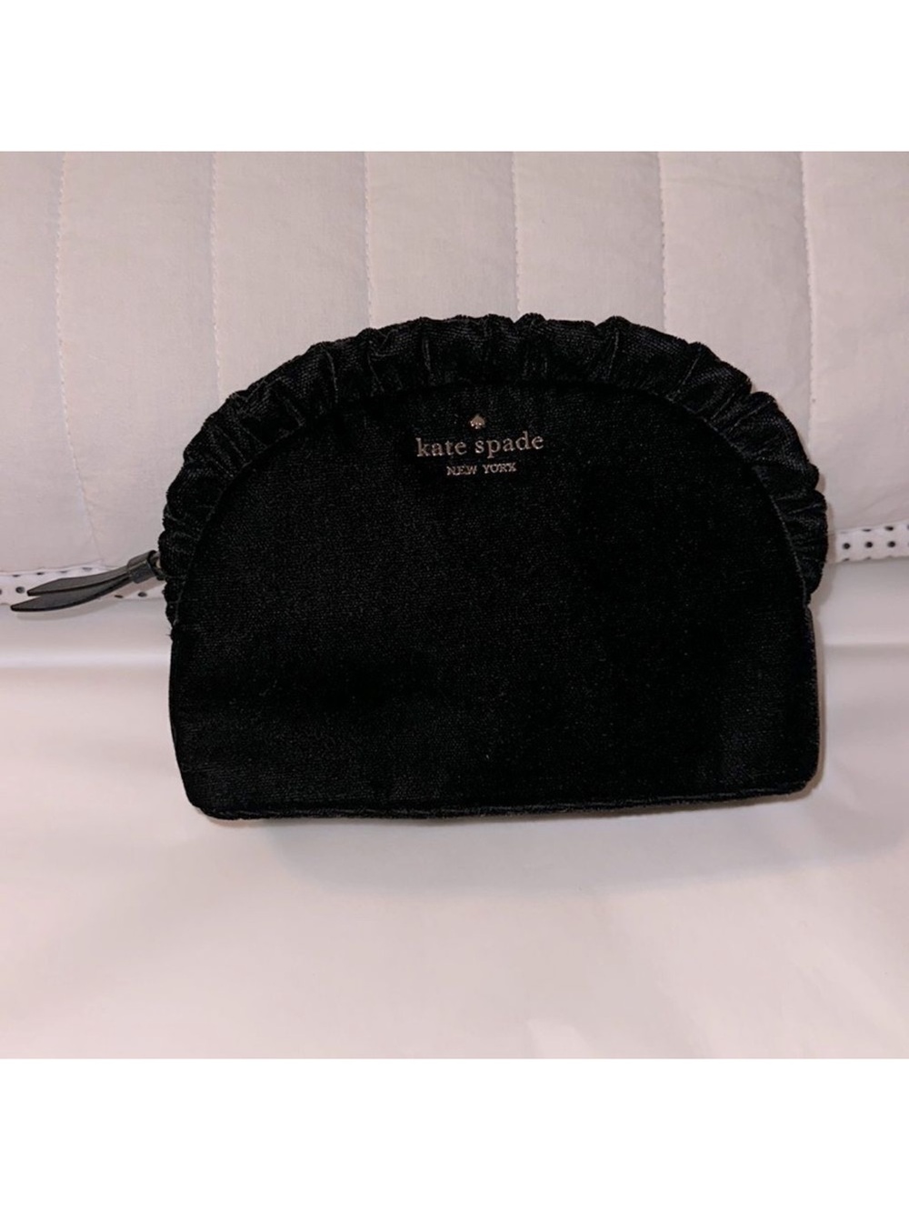 kate spade Black Velvet Ruffle Gold Tone Briar Lane Cosmetic Bag
